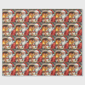 Kerstman met Basenji Kerst Kunst Cadeaupapier (Vlak)