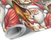 Kerstman met Basenji Kerst Kunst Cadeaupapier (Rol Hoek)