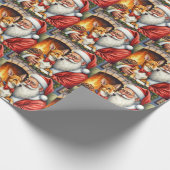 Kerstman met Basenji Kerst Kunst Cadeaupapier (Hoek)