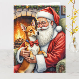 Kerstman met Basenji Kerst Kunst Kaart
