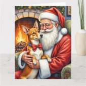 Kerstman met Basenji Kerst Kunst Kaart (Voorkant)