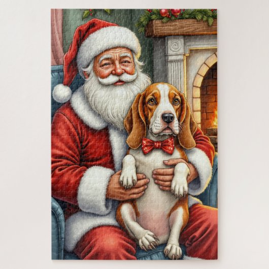 Kerstman met Basset Hound Kerst Kunst Legpuzzel (Verticaal)