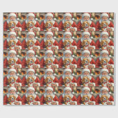Kerstman met Beagle Kerst Kunst Cadeaupapier (Vlak)