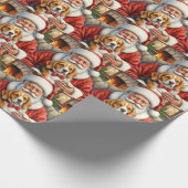 Kerstman met Beagle Kerst Kunst Cadeaupapier (Hoek)