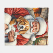 Kerstman met Beagle Kerst Kunst Fleece Deken (Voorkant (Horizontaal))
