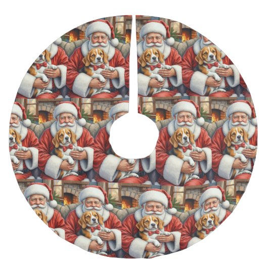 Kerstman met Beagle Kerst Kunst Kerstboom Rok (Voorkant)