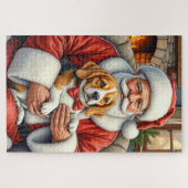 Kerstman met Beagle Kerst Kunst Legpuzzel (Horizontaal)
