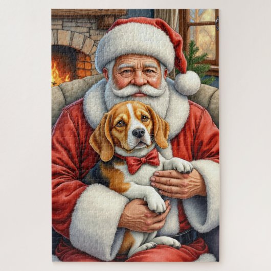 Kerstman met Beagle Kerst Kunst Legpuzzel (Verticaal)