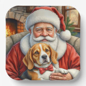 Kerstman met Beagle Kerst Kunst Papieren Bordje (Voorkant)