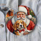 Kerstman met Beagle Kerst Kunst Ronde Button 6,0 Cm (In situ)
