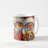 Kerstman met Beagle Kerstkunst Koffiemok (Voorkant rechts)