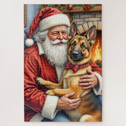 Kerstman met Belgische Herder Kerst Kunst Legpuzzel (Verticaal)