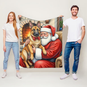 Kerstman met Belgische Mechelse herder Kerst Kunst Fleece Deken