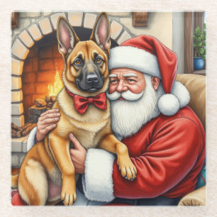 Kerstman met Belgische Mechelse herder Kerst Kunst Glazen Onderzetter