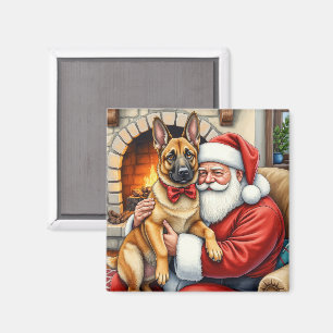 Kerstman met Belgische Mechelse Herder Kerst Kunst Magneet