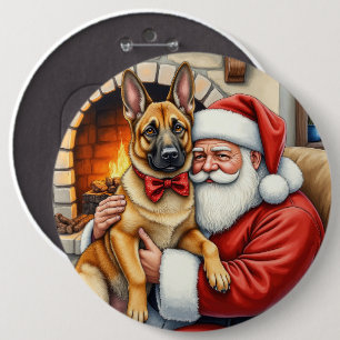 Kerstman met Belgische Mechelse herder Kerst Kunst Ronde Button 6,0 Cm