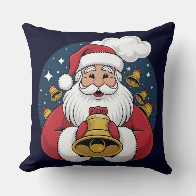 Kerstman met Bellen Kerstkussen Kussen (Voorkant)