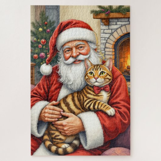 Kerstman met Bengaalse kat Kerstkunst Legpuzzel (Verticaal)