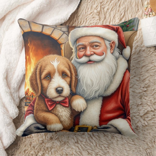Kerstman met Bernedoodle Kerst Kunst Kussen (Deken)