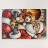 Kerstman met Bernedoodle Kerst Kunst Legpuzzel (Horizontaal)
