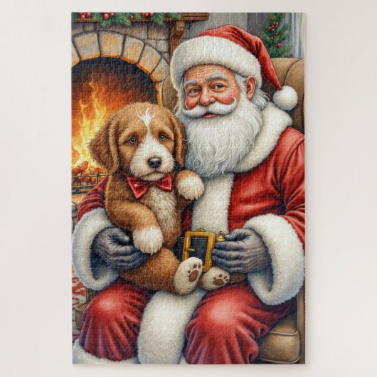 Kerstman met Bernedoodle Kerst Kunst Legpuzzel (Verticaal)