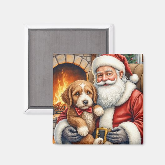 Kerstman met Bernedoodle Kerst Kunst Magneet (Voorkant / Achterkant)