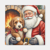 Kerstman met Bernedoodle Kerst Kunst Magneet (Voorkant)