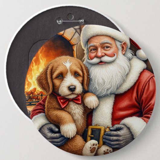 Kerstman met Bernedoodle Kerst Kunst Ronde Button 6,0 Cm (Voorkant /achterkant)
