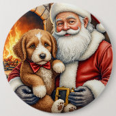 Kerstman met Bernedoodle Kerst Kunst Ronde Button 6,0 Cm (Voorkant)