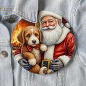 Kerstman met Bernedoodle Kerst Kunst Ronde Button 6,0 Cm (In situ)