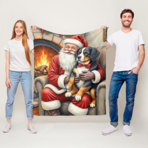 Kerstman met Bernese Mountain Dog Kerstmis Fleece Deken