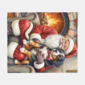 Kerstman met Bernese Mountain Dog Kerstmis Fleece Deken (Voorkant (Horizontaal))