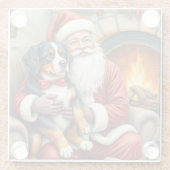 Kerstman met Bernese Mountain Dog Kerstmis Glazen Onderzetter (Achterkant)