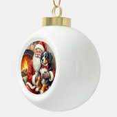 Kerstman met Bernese Mountain Dog Kerstmis Keramische Bal Ornament (Rechts)