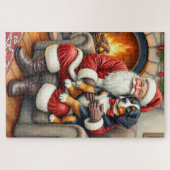 Kerstman met Bernese Mountain Dog Kerstmis Legpuzzel (Horizontaal)