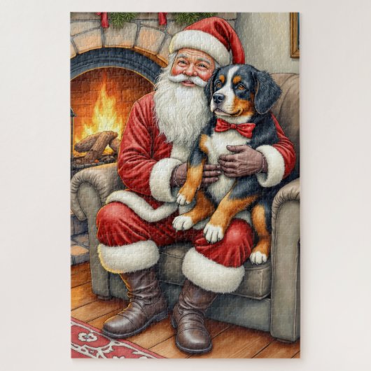 Kerstman met Bernese Mountain Dog Kerstmis Legpuzzel (Verticaal)
