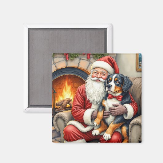 Kerstman met Bernese Mountain Dog Kerstmis Magneet (Voorkant / Achterkant)