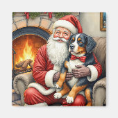 Kerstman met Bernese Mountain Dog Kerstmis Magneet (Voorkant)