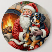 Kerstman met Bernese Mountain Dog Kerstmis Ronde Button 6,0 Cm (Voorkant)