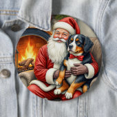 Kerstman met Bernese Mountain Dog Kerstmis Ronde Button 6,0 Cm (In situ)