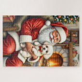 Kerstman met Bichon Frise Kerst Kunst Legpuzzel (Horizontaal)
