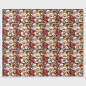Kerstman met Bichon Frise Kerstkunst Cadeaupapier (Vlak)