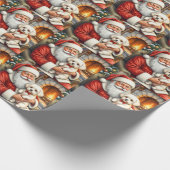 Kerstman met Bichon Frise Kerstkunst Cadeaupapier (Hoek)