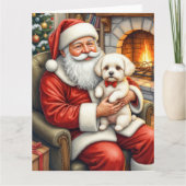 Kerstman met Bichon Frise Kerstkunst Kaart (Voorkant)