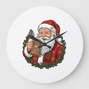 Kerstman met bierglas grote klok