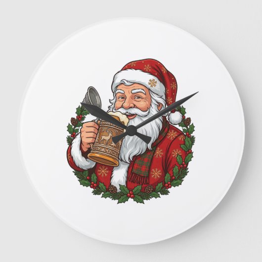 Kerstman met bierglas grote klok (Voorkant)