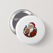 Kerstman met bierglas ronde button 5,7 cm (Voorkant /achterkant)
