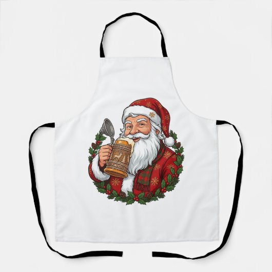 Kerstman met bierglas schort (Voorkant)