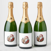 Kerstman met bierglas sparkling wijnetiket (Flessen)