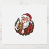 Kerstman met bierglas sparkling wijnetiket (Enkel label)
